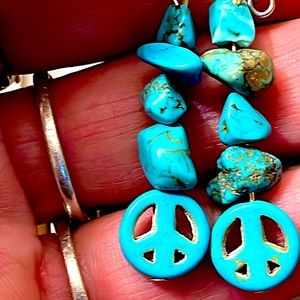 (2 for $20) Drilled Turquoise & Wooden Peace Sign earrings
